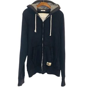 Abercrombie Fitch Men’s XXL Muscle Fit Full Zip Navy Hoodie Y2K Retro Distressed